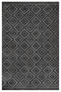 Geometrik Desenli Antrasit Gri Halı Kabartmalı