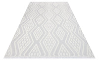 Beyaz Gri Modern Geometrik Salon Halısı Elmas