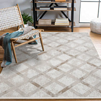Bej Krem Modern Geometrik Salon Halısı Baklava