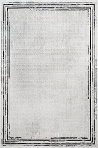 White and Grey Geometric Area Rug, Machine Washable & Non-Slip