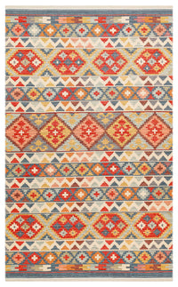 Lerva Çok Renkli Bej Etnik Geometrik Desenli Kilim