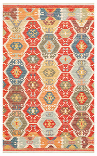 Lerva Kırmızı Etnik Çok Renkli Geometrik Kilim