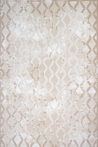 Beige & Cream Geometric Area Rug with a Distressed Look