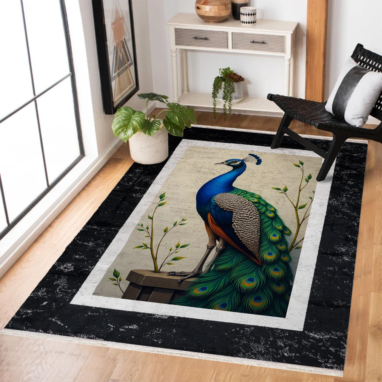 Teppich Schwarz-Weiß mit Tiermotiv waschbar 80x150 –