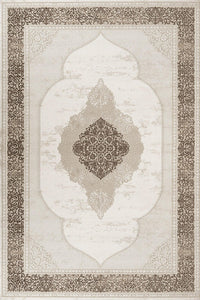 Cream and Brown Medallion Area Rug
