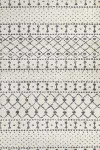 Cream and Charcoal Ethnic Geometric Area Rug