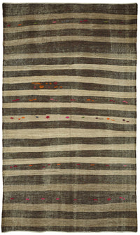 Truvo Kıl Kilim Kahverengi Bej Çizgili El Dokuma Halı 216x370 cm
