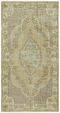 Tavik Madalyon Desenli Bej Kahverengi Vintage Halı 112x208 cm