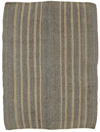 Truvo Gri Bej Çizgili Keçi Kılı El Dokuma Kilim 202x265 cm