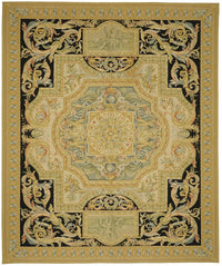 Sivemi Aubusson Siyah Gold Madalyon Göbekli El Dokuma Halı 370x446 cm