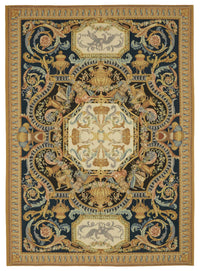 Sivemi Aubusson Lacivert Bej Kareli Desen El Dokuma Halı 304x431 cm