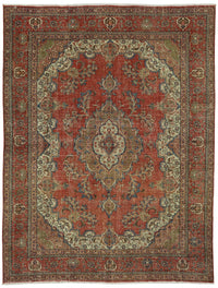 Rusvo Kırmızı Bej Madalyon Desenli El Dokuma Halı 285x367 cm