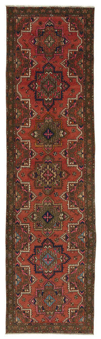 Rusvo Kırmızı Geometrik Etnik El Dokuma Halı 96x371 cm