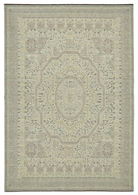 Veltos Bej Gri Madalyon Desenli Klasik El Dokuma Halı 200x297 cm