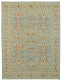Veltos Uşak Mavi Bej Çiçek Desenli El Dokuma Halı 291x383 cm 47767