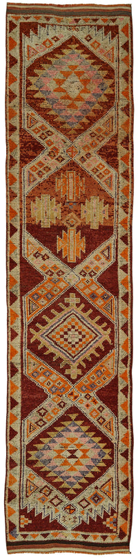 Zolvo Geometrik Desenli Kırmızı Etnik Halı Yolluk 90x379 cm