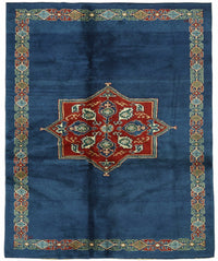 Vamave Lacivert Kırmızı Madalyon Göbek Uşak El Dokuma Halı 188x236 cm