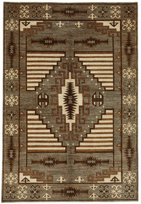 Vamave Gri Kahverengi Geometrik Desenli Yün Uşak Halısı 204x298 cm