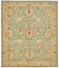 Vamave Turkuaz Zeminli Çiçek Desenli Yün Uşak Halı 257x300 cm