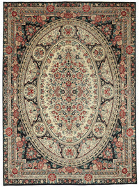 Vamave Lacivert Bej Halı Çiçek Desenli Uşak Dokuma 272x378 cm