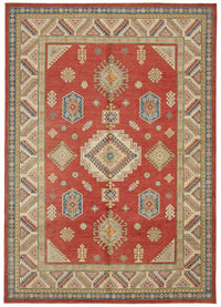Vamave Kırmızı Bej Geometrik Desenli Uşak El Dokuma Halı 257x366 cm