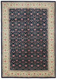 Vamave Lacivert Krem Çiçek Desenli Uşak El Dokuma Halı 306x428 cm