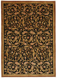 Vamave Siyah Gold Çiçek Desenli Yün El Dokuma Uşak Halı 287x402 cm