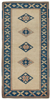 Gekro Anadolu Dokuma Bej Lacivert Geometrik Halı 75x150 cm 49953