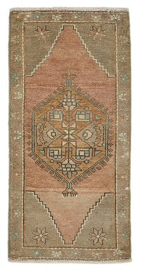Vayla Kahverengi Pembe Geometrik Desenli Etnik El Dokuma Halı 48x91 cm