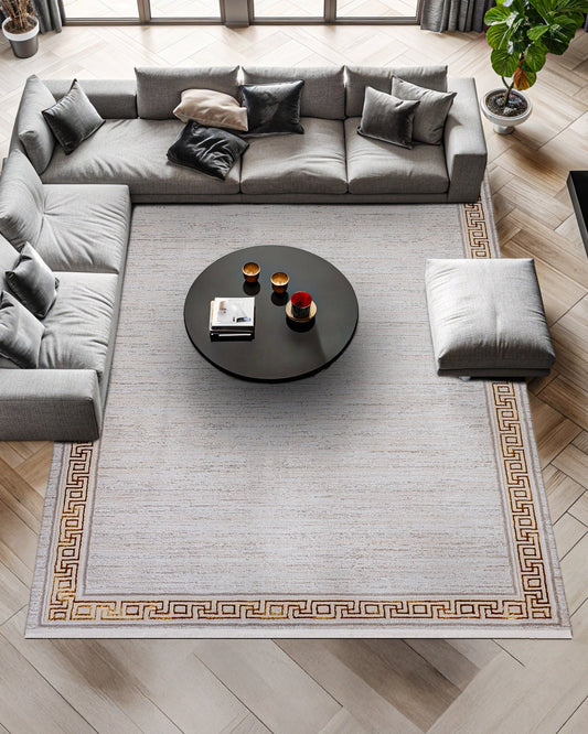 Gri Bordürlü Minimalist Halı - Yıkanabilir - Kaymaz Taban - Pati Dostu