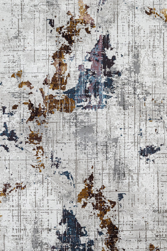 Gri Mavi Bohem Dokulu Halı - Yıkanabilir - Kaymaz Taban - Pati Dostu