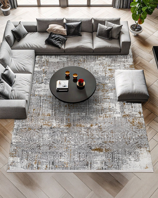 Antrasit Gri Bohem Dokulu Halı - Yıkanabilir - Kaymaz Taban - Pati Dostu