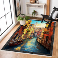 Modern Tile Red Abstract Pattern Polyester Living Room Rug