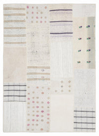 Krem Bej Eskitme Etnik Patchwork Yatak Odası Halısı