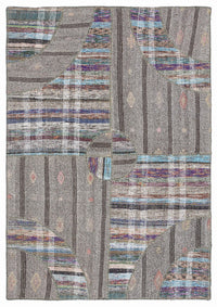 Grauer Wollteppich mit buntem Ethno-Muster 160x230 cm