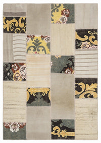 Beige & Yellow Hand-Knotted Patchwork Rug 160x230 cm (5'3" x 7'7")