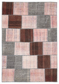Açık Pembe Kahverengi Eskitme Patchwork Salon Halısı