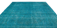 Solid Turquoise Overdyed Vintage Rug 287x384 cm (9'5" x 12'7")