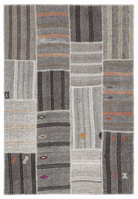 Gri Beyaz Etnik Patchwork Salon Halısı Çizgili