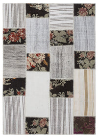 Krem Gri Eskitme Patchwork Yatak Odası Halısı