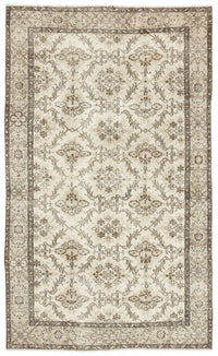 Cream & Brown Floral Hand-Knotted Wool Rug 164x266 cm (5'5" x 8'9")