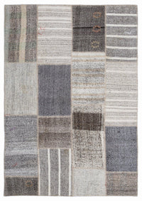 Gri Bej Bohem Patchwork Salon Halısı Soyut