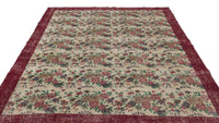 Cream & Burgundy Floral Hand-Knotted Wool Rug 205x290 cm (6'9" x 9'6")