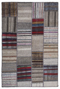 Bohem Kırmızı Dokuma Geometrik Desenli Gri Zeminli Halı 160x230 cm