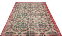 Beige and Red Floral Hand-Woven Wool Rug 155x271 cm (5'1" x 8'11")