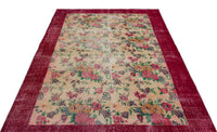 Cream & Burgundy Floral Hand-Knotted Wool Rug 163x261 cm (5'4" x 8'7")