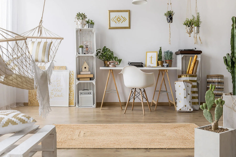 Bej Krem Bohem Dekoratif Jüt Halı - Yıkanabilir - Pati Dostu - Toz Vermez