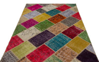 Fuchsia & Yellow Geometric Hand-Knotted Wool Rug 160x233 cm (5'3" x 7'8")