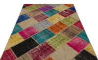 Çok Renkli El Dokuma Halı Yün Geometrik Desenli Eskitme 160x233 cm 21649