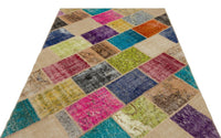Bej Mavi Eskitme Patchwork Salon Halısı